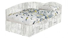 Pat Colt Alma 90x200 cm, cu 2 sertare laterale pe role, colt interschimbabil, pin antichizat