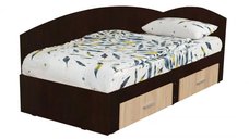Pat Colt Alma 90x200 cm, cu 2 sertare laterale pe role, colt interschimbabil, sonoma inchis + sonoma deschis