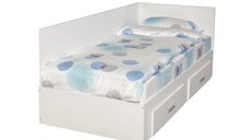 Pat Colt Alma Drept 90x200 cm, cu 2 sertare laterale pe role, colt interschimbabil, alb