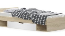 Pat cu sertar TIPS 90x200 cm, stejar sonoma + alb, 203,2x95,6x60,5 cm