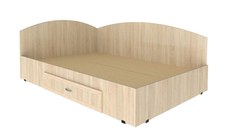 Pat de colt, 120x200 cm, sertar lateral pe role, sonoma