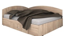 Pat de colt, 140x200 cm, sertar lateral pe role, sonoma