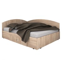 Pat de colt, 140x200 cm, sertar lateral pe role, sonoma - 1