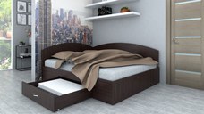 Pat de colt, 140x200 cm, sertar lateral pe role, wenge