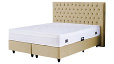 Pat tapitat CAMEL, 140x200 cm, lada depozitare, bej deschis