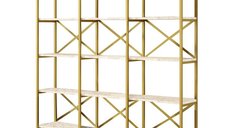 Raft VG6-GE cu design elegant din marmura alba si auriu, dimensiuni 170x30x175 cm