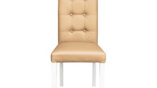 Scaun living TEO LUX, picioare lemn alb, piele ecologica bej, 46x60x98 cm