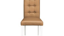 Scaun living TEO LUX, picioare lemn alb, piele ecologica bej inchis, 46x60x98 cm