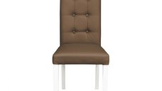 Scaun living TEO LUX, picioare lemn alb, piele ecologica cappuccino, 46x60x98 cm