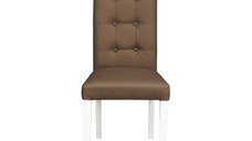 Scaun living TEO LUX, picioare lemn alb, piele ecologica cappuccino, 46x60x98 cm