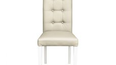 Scaun living TEO LUX, picioare lemn alb, piele ecologica crem, 46x60x98 cm