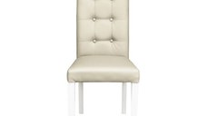 Scaun living TEO LUX, picioare lemn alb, piele ecologica crem, 46x60x98 cm