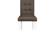 Scaun living TEO LUX, picioare lemn alb, piele ecologica gri elefant, 46x60x98 cm