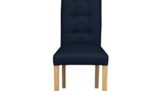 Scaun living TEO LUX, picioare lemn natur, piele ecologica albastru, 46x60x98 cm