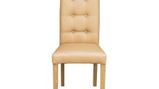 Scaun living TEO LUX, picioare lemn natur, piele ecologica bej, 46x60x98 cm