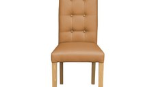 Scaun living TEO LUX, picioare lemn natur, piele ecologica bej inchis, 46x60x98 cm