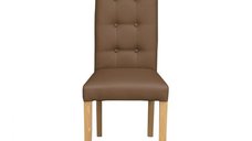 Scaun living TEO LUX, picioare lemn natur, piele ecologica cappuccino, 46x60x98 cm
