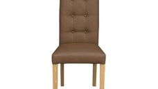 Scaun living TEO LUX, picioare lemn natur, piele ecologica cappuccino, 46x60x98 cm