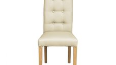 Scaun living TEO LUX, picioare lemn natur, piele ecologica crem, 46x60x98 cm