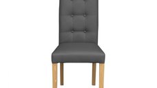 Scaun living TEO LUX, picioare lemn natur, piele ecologica gri, 46x60x98 cm