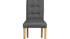 Scaun living TEO LUX, picioare lemn natur, piele ecologica gri, 46x60x98 cm