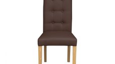 Scaun living TEO LUX, picioare lemn natur, piele ecologica maro deschis, 46x60x98 cm