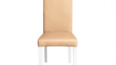 Scaun living TEO, picioare lemn alb, piele ecologica bej, 46x60x98 cm