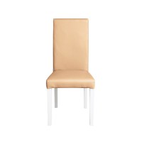 Scaun living TEO, picioare lemn alb, piele ecologica bej, 46x60x98 cm - 1
