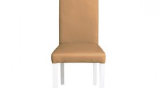 Scaun living TEO, picioare lemn alb, piele ecologica bej inchis, 46x60x98 cm