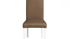 Scaun living TEO, picioare lemn alb, piele ecologica cappuccino, 46x60x98 cm