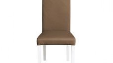 Scaun living TEO, picioare lemn alb, piele ecologica cappuccino, 46x60x98 cm