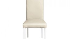 Scaun living TEO, picioare lemn alb, piele ecologica crem, 46x60x98 cm