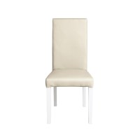 Scaun living TEO, picioare lemn alb, piele ecologica crem, 46x60x98 cm - 1