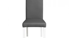 Scaun living TEO, picioare lemn alb, piele ecologica gri, 46x60x98 cm