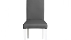 Scaun living TEO, picioare lemn alb, piele ecologica gri, 46x60x98 cm