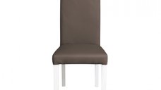Scaun living TEO, picioare lemn alb, piele ecologica gri elefant, 46x60x98 cm