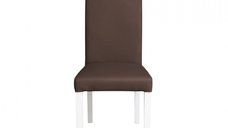 Scaun living TEO, picioare lemn alb, piele ecologica maro deschis, 46x60x98 cm