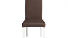 Scaun living TEO, picioare lemn alb, piele ecologica maro deschis, 46x60x98 cm