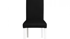 Scaun living TEO, picioare lemn alb, piele ecologica negru, 46x60x98 cm