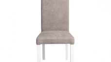 Scaun living TEO, picioare lemn alb, stofa bej, 46x60x98 cm