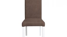 Scaun living TEO, picioare lemn alb, stofa maro, 46x60x98 cm