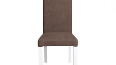 Scaun living TEO, picioare lemn alb, stofa maro, 46x60x98 cm