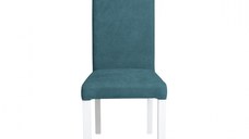 Scaun living TEO, picioare lemn alb, stofa turcoaz, 46x60x98 cm