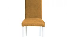 Scaun living TEO, picioare lemn alb, stofa z mustar, 46x60x98 cm