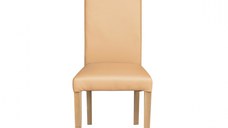 Scaun living TEO, picioare lemn natur, piele ecologica bej, 46x60x98 cm