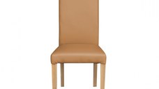 Scaun living TEO, picioare lemn natur, piele ecologica bej inchis, 46x60x98 cm