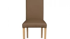 Scaun living TEO, picioare lemn natur, piele ecologica cappuccino, 46x60x98 cm