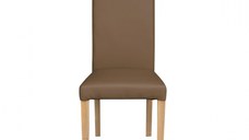 Scaun living TEO, picioare lemn natur, piele ecologica cappuccino, 46x60x98 cm