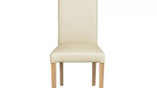 Scaun living TEO, picioare lemn natur, piele ecologica crem, 46x60x98 cm