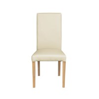Scaun living TEO, picioare lemn natur, piele ecologica crem, 46x60x98 cm - 1